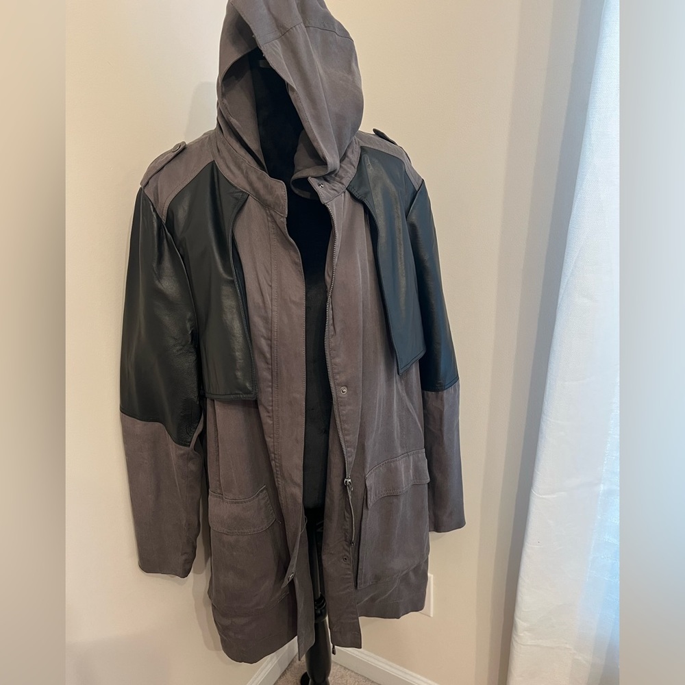 Rarely Worn! Asos Curve Long Jacket with REAL LEATHER Overlays, Sz 18